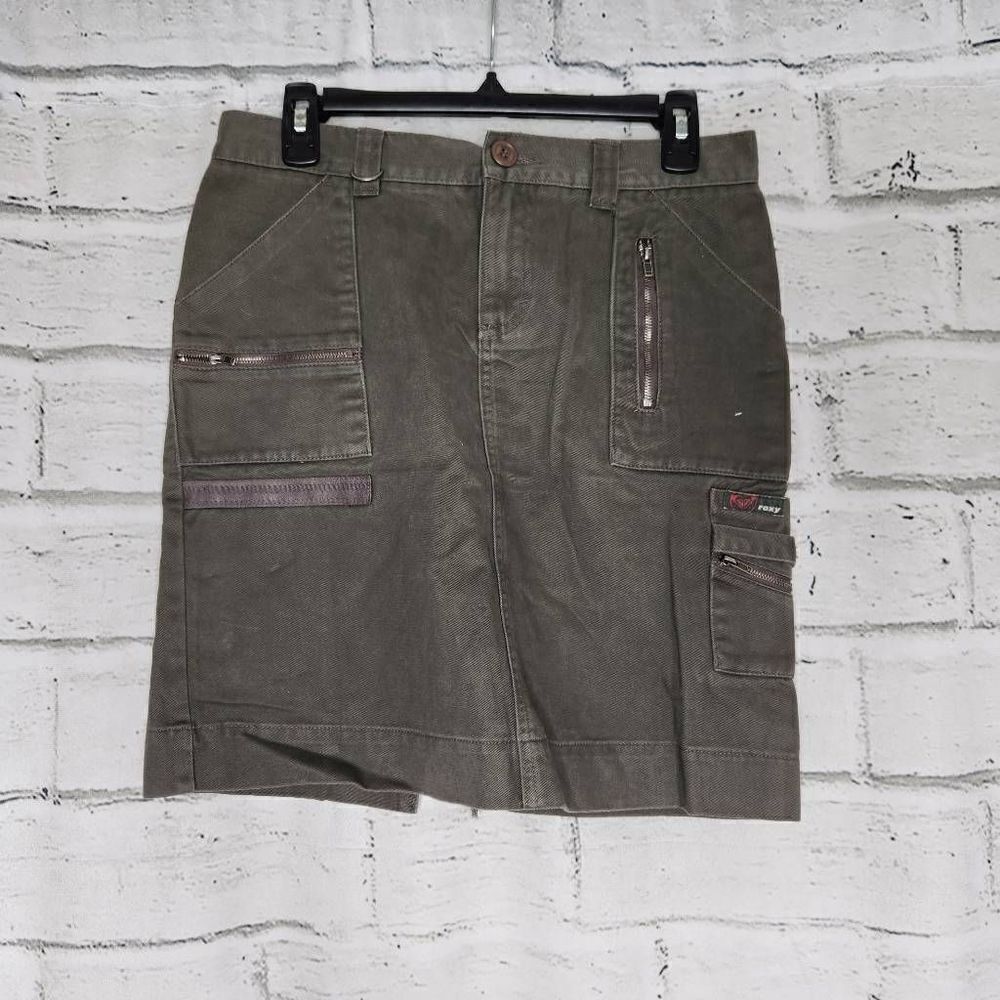 Roxy 100% Cotton Utility Cargo Back Mini Skirt Army Green Size 3 100% Cotton